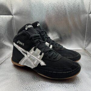 Size 7.5 Asics Matflex 5 Mens Black Silver Lace Up Wrestling Sneaker Shoes J902Y